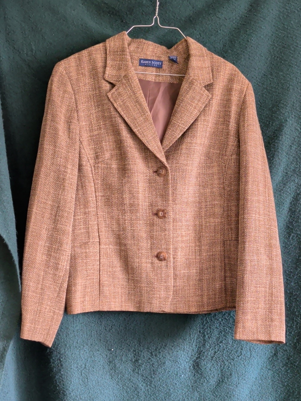 Karen Scott Tan Brown Tweed Button-Front Blazer